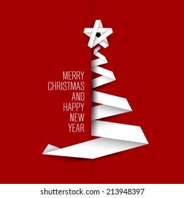 Simple vector christmas tree made from paper stripe - original new year card