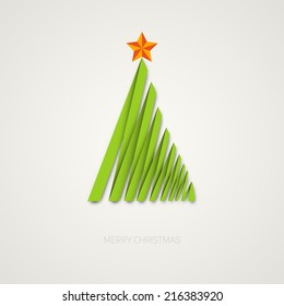 Simple vector christmas tree made from paper stripe, original new year card