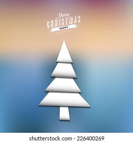 Simple vector christmas tree made from pieces of white paper - original new year card