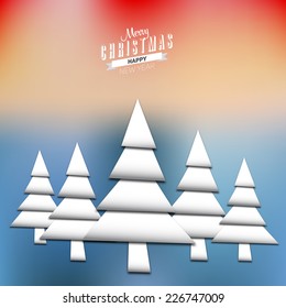 Simple vector christmas tree made from pieces of white paper - original new year card