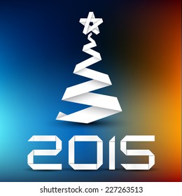 Simple vector christmas tree made from white paper stripe - original new year card