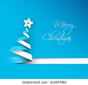 Simple vector christmas tree made from paper stripe - original new year card