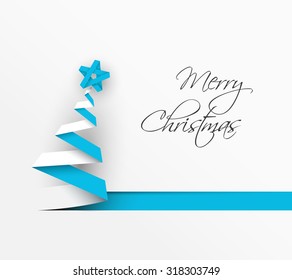 Simple vector christmas tree made from blue paper stripe - original new year card