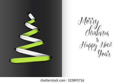Simple vector christmas tree made from green and white lace, string - original new year card