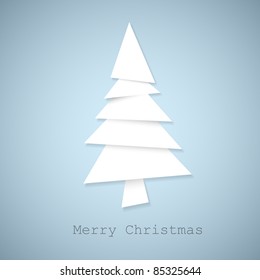 Simple vector christmas tree made from pieces of white paper - original new year card