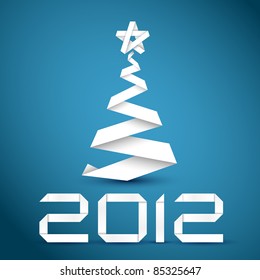 Simple vector christmas tree made from white paper stripe - original new year card