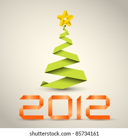 Simple vector christmas tree made from green paper stripe - original new year card