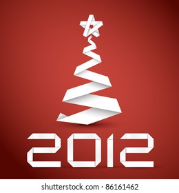 Simple vector christmas tree made from white paper stripe - original new year card