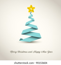 Simple vector christmas tree made from paper stripe - original new year card