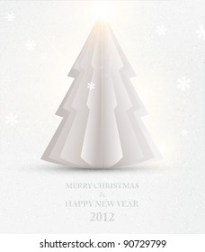 Simple vector christmas tree made from pieces of white paper - original new year card