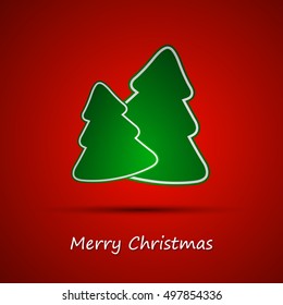 Simple vector christmas tree on red background, holiday card