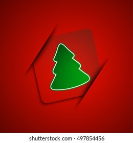 Simple vector christmas tree on red background, marry christmas