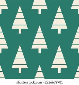 Simple vector christmas tree patterns. White tree isolated on green background. Lovely print for the winter holidays.