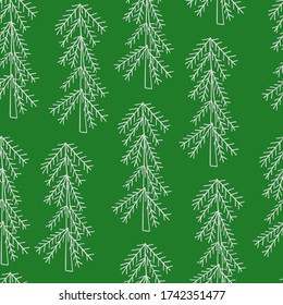 Simple vector Christmas tree seamless pattern in simple cute cartoon style, decorative evergreen forest fir-tree collection, winter holiday elements useful for end of the year celebrations design