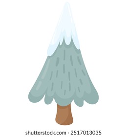 Simple vector Christmas tree with snow-covered branches, isolated on a white background. Winter clip art in simple doodle style. Winter forest in snow, pine and spruce for winter typography design.