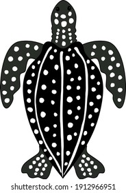 Simple vector clipart of leatherback sea turtle isolated on white. Schematic illustration of a leathery turtle being protected