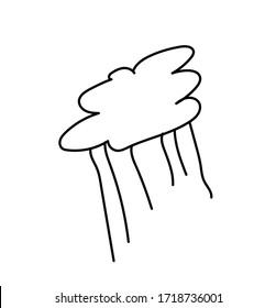 Simple vector cloud with the rain.  Autumn illustration with black lines on white isolated background doodle. Design for coloring, card, web, poster, logo, print.