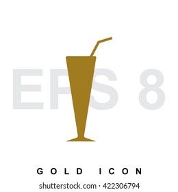 Simple vector coffee cup or cocktail gold icon, logo, template, pictogram, symbol or emblem isolated on white background
