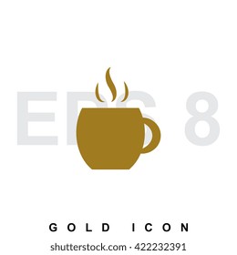 Simple vector coffee cup gold icon, logo, template, pictogram, symbol or emblem isolated on white background