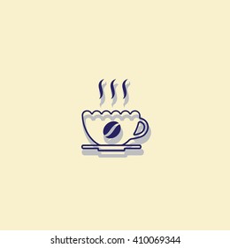 Simple vector coffee cup icon isolated on yellow background