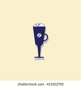 Simple vector coffee cup icon isolated on yellow background. Coffee ice cream icon. Cappuccino icon isolated. Frappe iced coffee sign. 