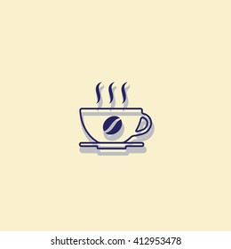 Simple vector coffee cup icon isolated on yellow background