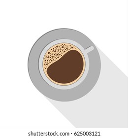 Simple vector coffee icon isolated on white background, full cup of coffee with foam