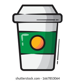 Simple vector coffee plastic cup icon 
full color on white background with cartoon style