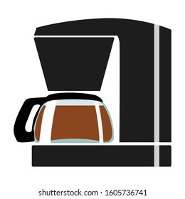 Simple, vector, color illustration of coffee maker. Side view, flat style. Motives for coffee, drinks, cuisine, breakfast, cheerfulness