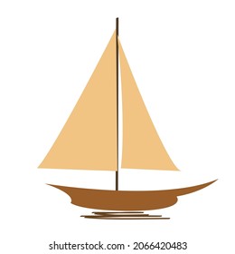Simple, vector, color illustration of sail boat. Side view. Sea and swimming motives, water transport.