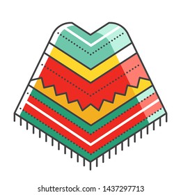 Simple vector colorful icon of mexican traditional clothes poncho. Decorative illustration in flat design style, good as sign and sticker