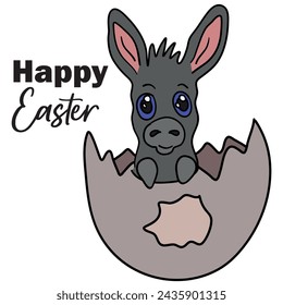 Simple vector colorful illustration for children: Happy Easter cute chibi donkey
