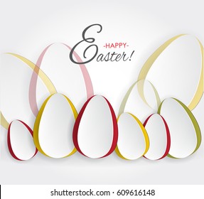 Simple vector colorful paper eggs with cut out effect for happy easter decorate.card design background. Isolated festive element.Traditional symbol for celebration, advertisement, web-design, sticker