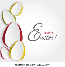 Simple vector colorful paper eggs with cut out effect for happy easter decorate card design background. Isolated festive element.Traditional symbol for celebration, advertisement, web-design, sticker