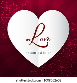Simple vector colorful paper heart. Cut out effect for decorate. Love Invitation card. Hearts background. Illustration of love and valentine day.Origami made heart.