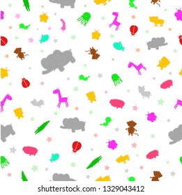 Simple Vector colorful Seamless Pattern star, Dot, Baby, Animal, jelly fish, crocodile, monkey, bee, butterfly, koala, pig, giraffe, bird, tiger, for background, banner wrapping paper, curtain etc
