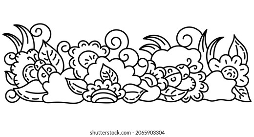 Libro simple vectorial Colorante para niños con ladybugs y flores estilizadas, Dibujo mano ilustración en blanco y negro.