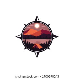 simple vector compass and camp adventure icon