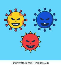 Simple Vector Corona Virus Angry Emoticon Flat Illustration