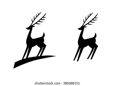 A simple vector deer silhouette, in two variations.