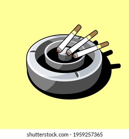 simple vector design of ashtray and smokes with white background