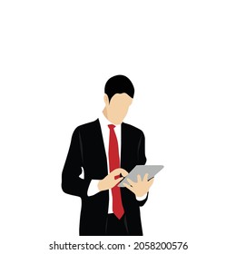 simple vector design of a businessman using an ipad