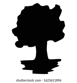Simple Vector Design of a Cactus, The Apple Tree, Pine Tree, Tree and Dry Tree in Black and White