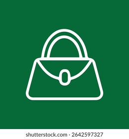A simple vector design of a fashionable handbag in white outline, set against a solid green background. Clean minimalist style perfect for various creative uses.