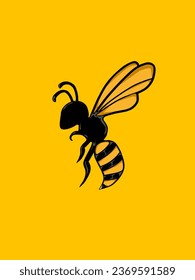 simple vector design of honey bee on yellow background