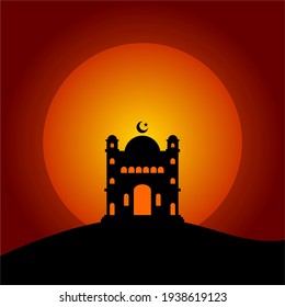 simple vector design of mosque with moon background