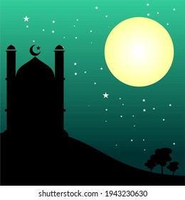 simple vector design of mosque and moon with night background