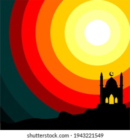 simple vector design of mosque and sunset background