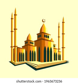 simple vector design of mosque with yellow background