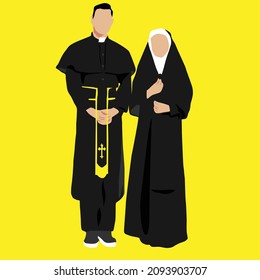 a simple vector design of a nun and a christian priest